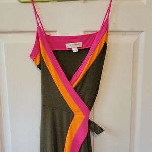 Isaac Mizrahi Green, Pink & Orange Wrap Midi Sundress XS